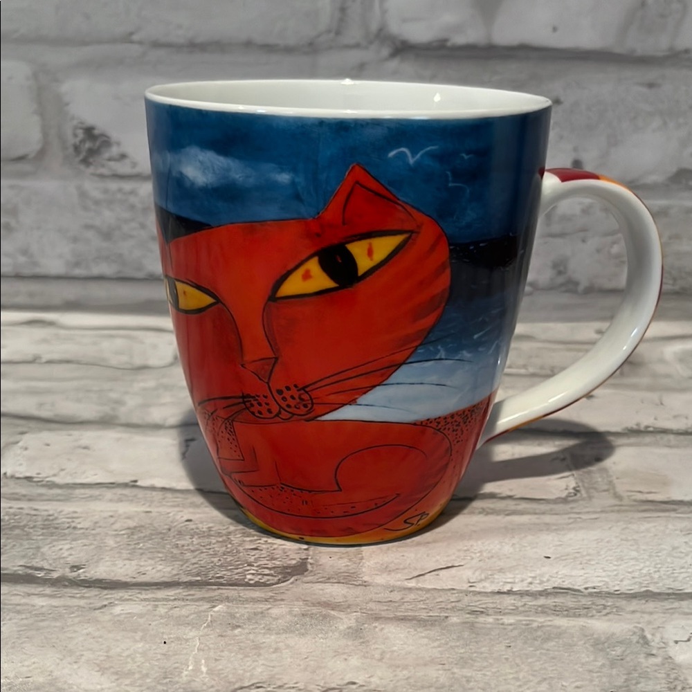 Artistic Cat 12 Oz coffee Mug orange tabby at beach fishing